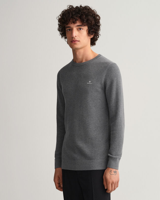 Cotton Piqu&eacute; Crew Neck Sweater