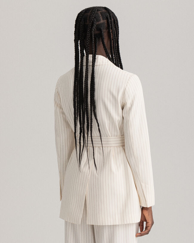 Pinstripe Belted Blazer