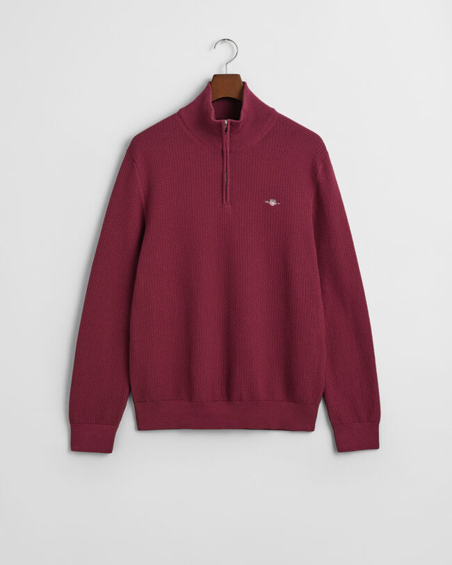 Micro Textured Cotton Half-Zip Sweater