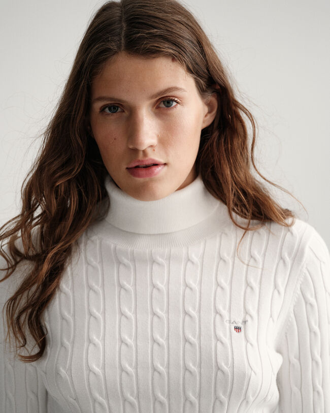 Stretch Cotton Cable Turtleneck