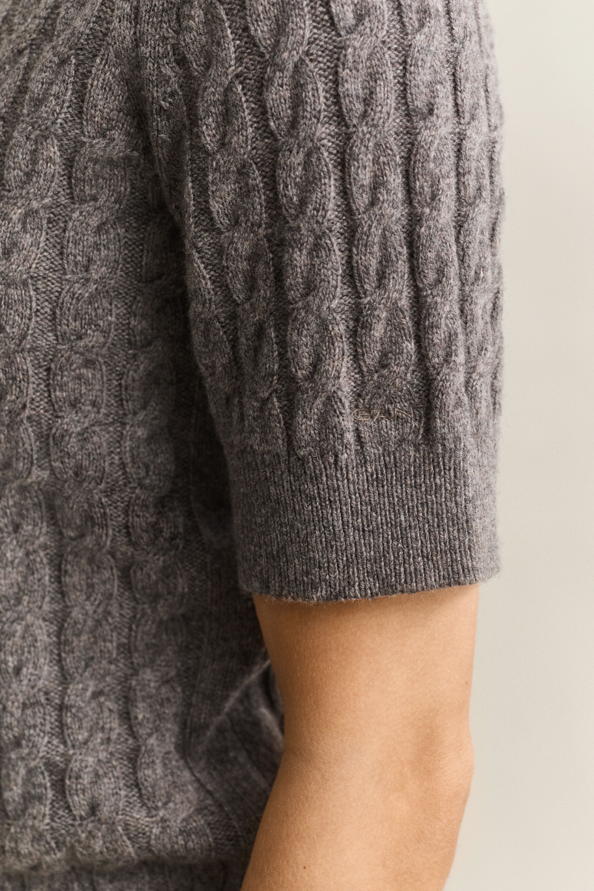 Wool Cashmere Cable Knit Short Sleeve Sweater