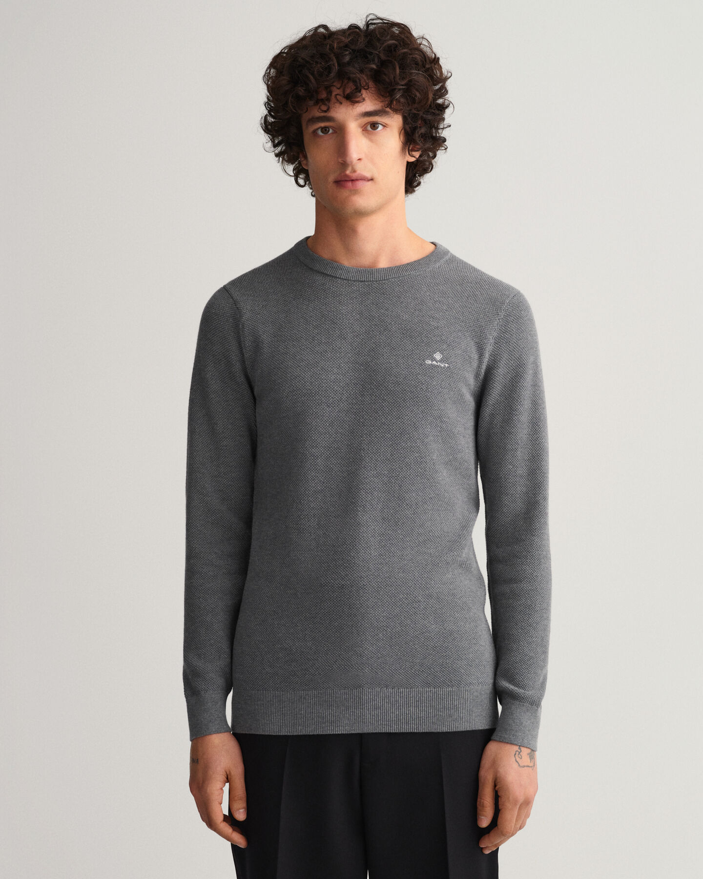 Cotton Piqu&eacute; Crew Neck Sweater