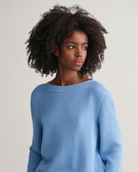 Textured Cotton Boat Neck Sweater