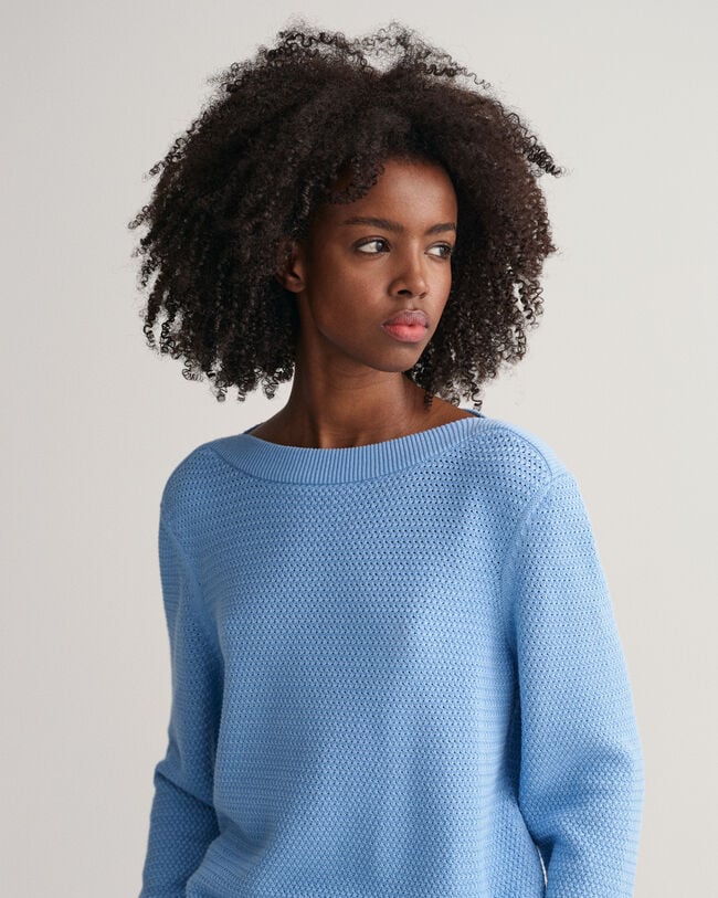 Textured Cotton Boat Neck Sweater
