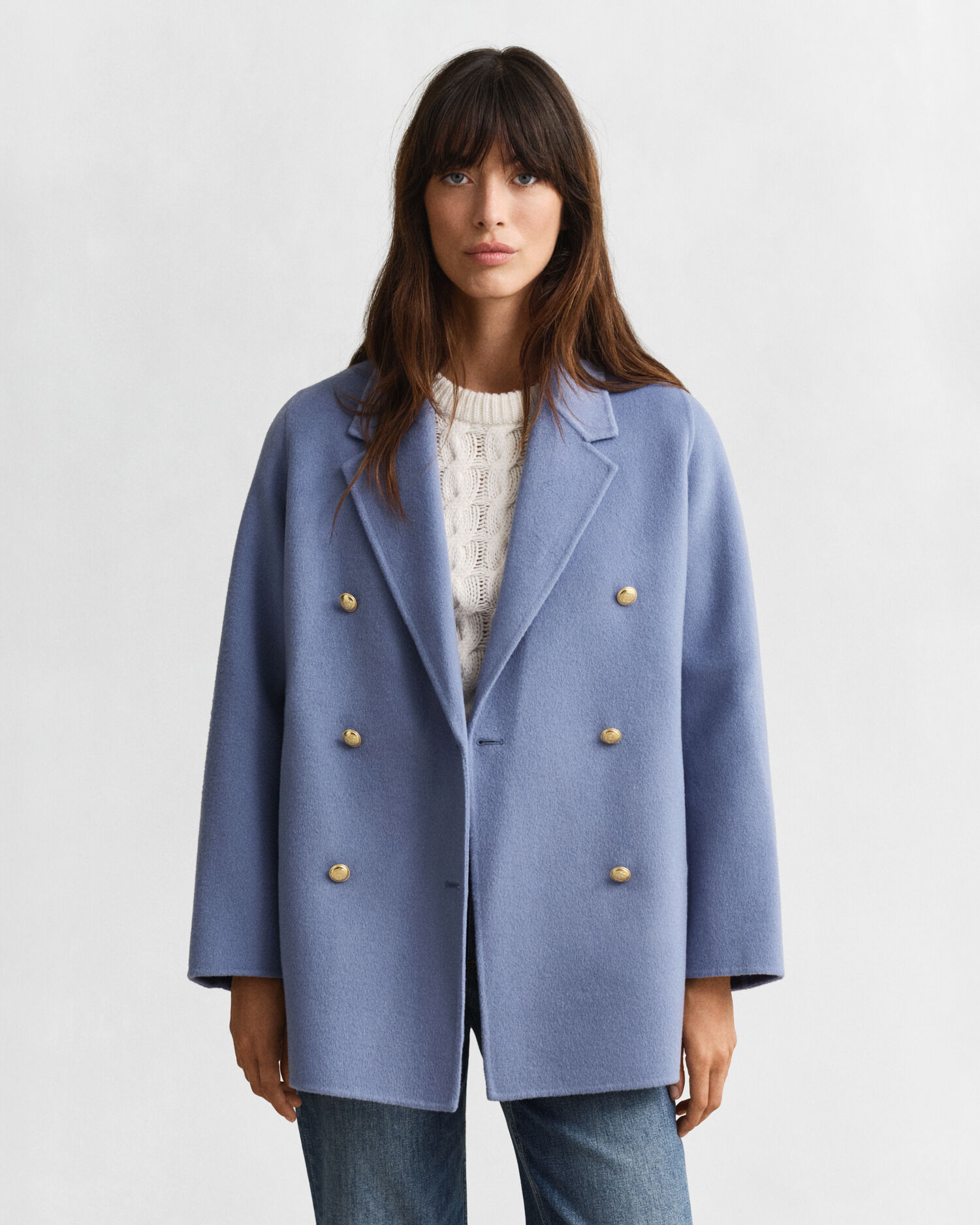 Handstitched Detail Pea Coat — FADED DENIM