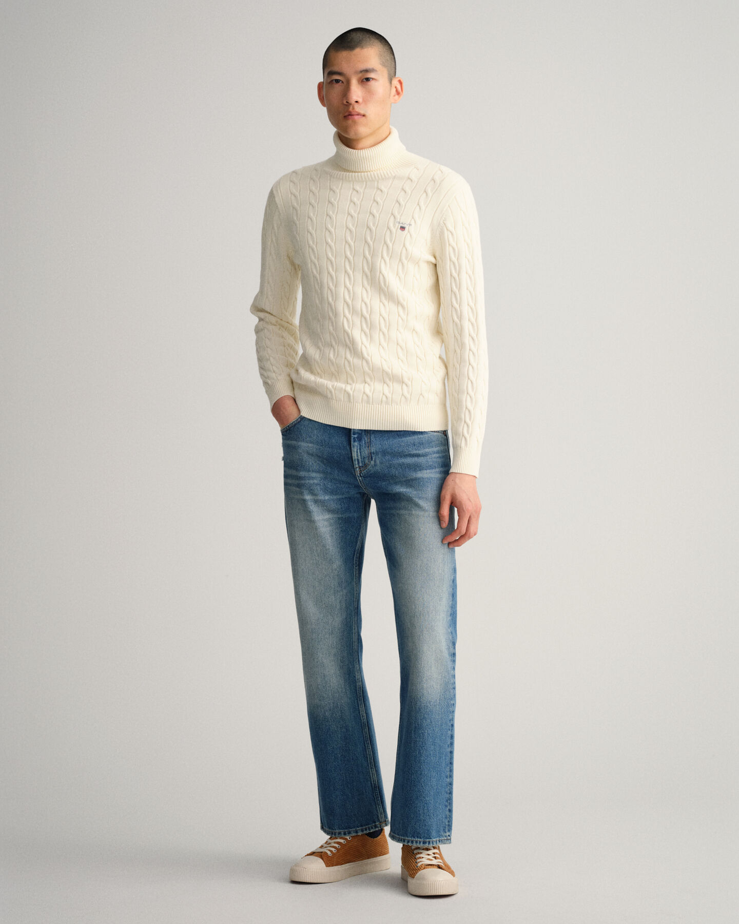Cotton Cable Turtleneck Sweater