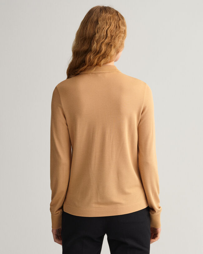 Detail Collar Long Sleeve Piqu&eacute; Polo Shirt