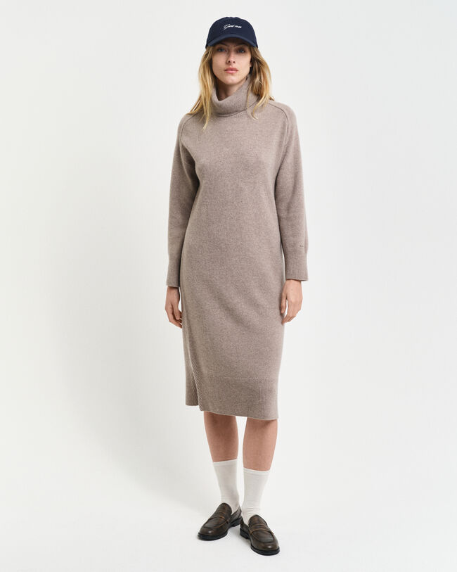 Herringbone Detail Turtleneck Dress