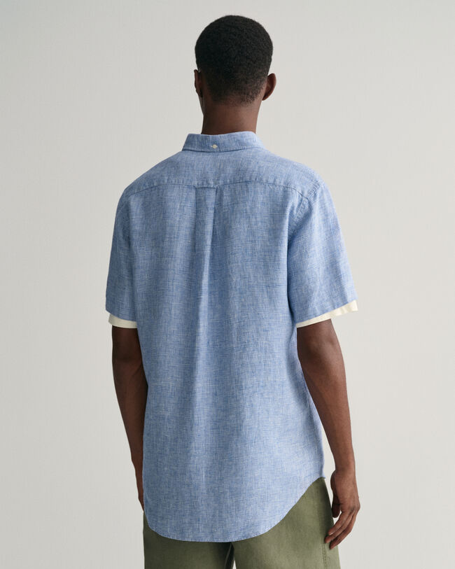 Regular Fit Houndstooth Linen Short Sleeve Shirt