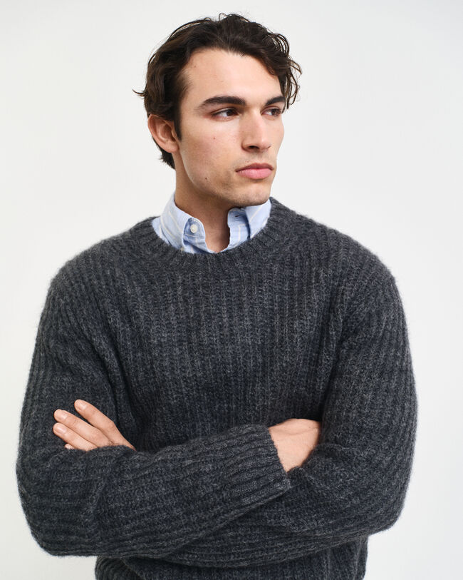 Ribbed Alpaca Wool Blend Crew Neck Sweater