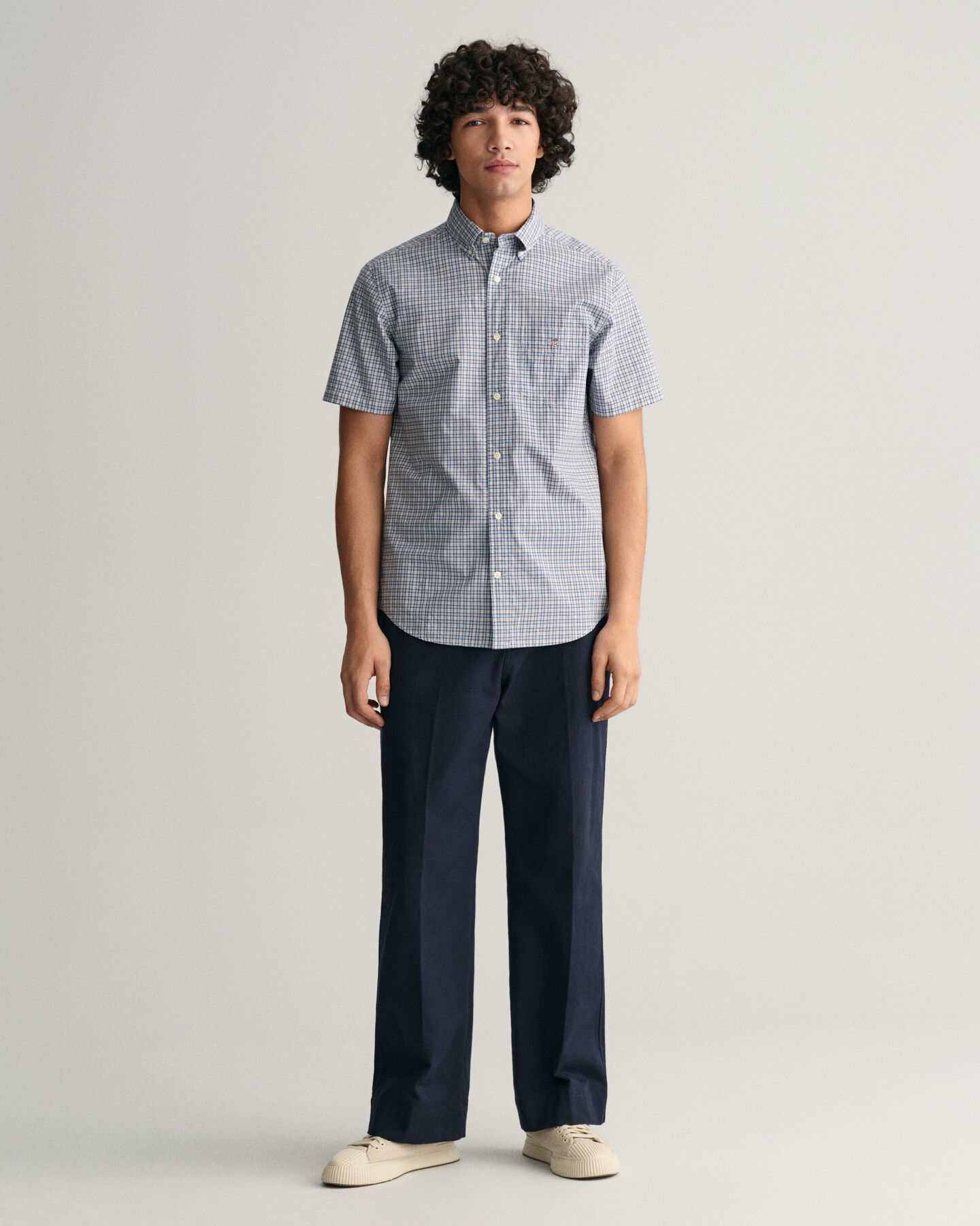 Regular Fit Micro Checked Poplin Short Sleeve Shirt - GANT