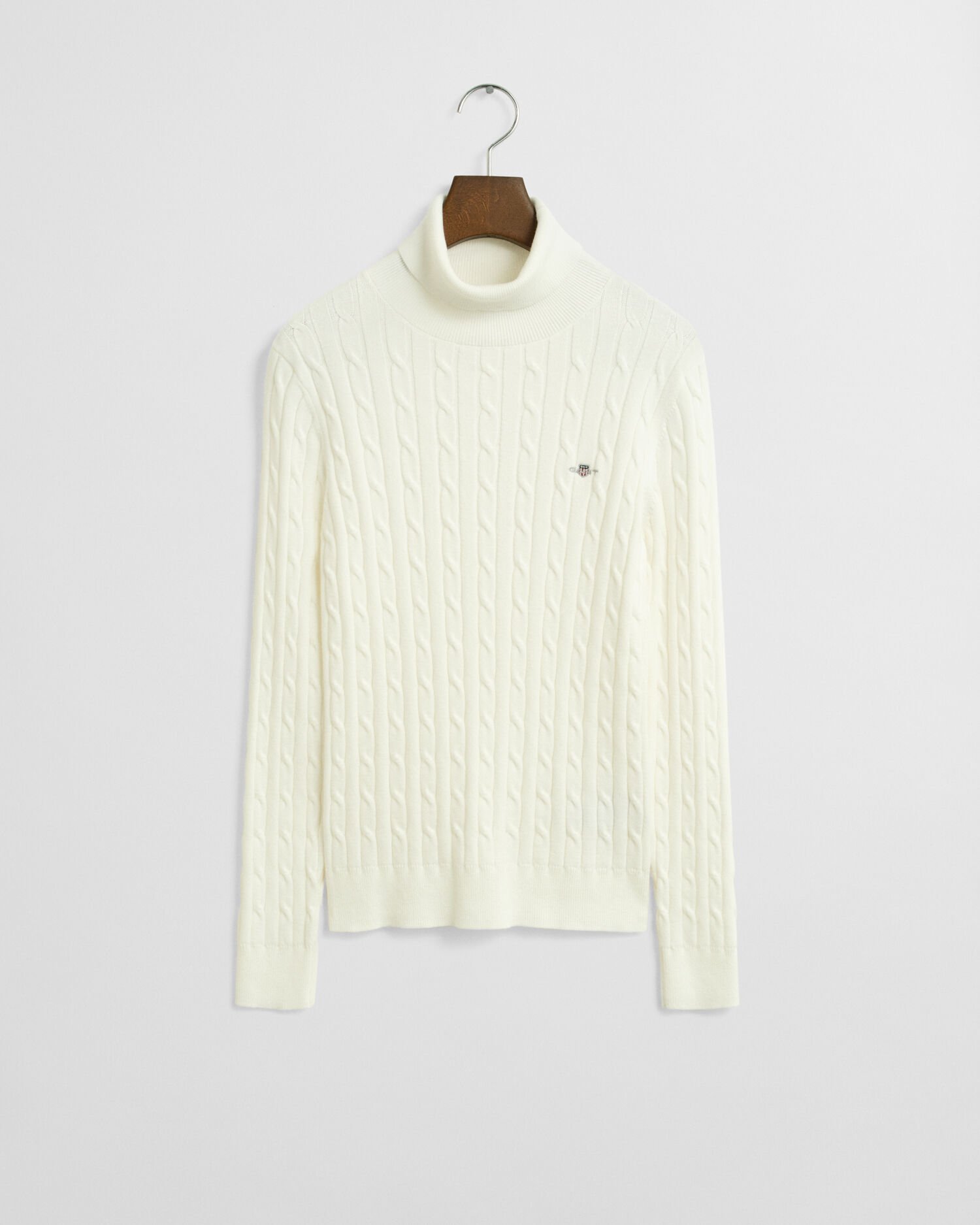 Stretch Cotton Cable Knit Turtleneck Sweater