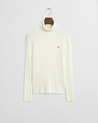 Stretch Cotton Cable Knit Turtleneck Sweater