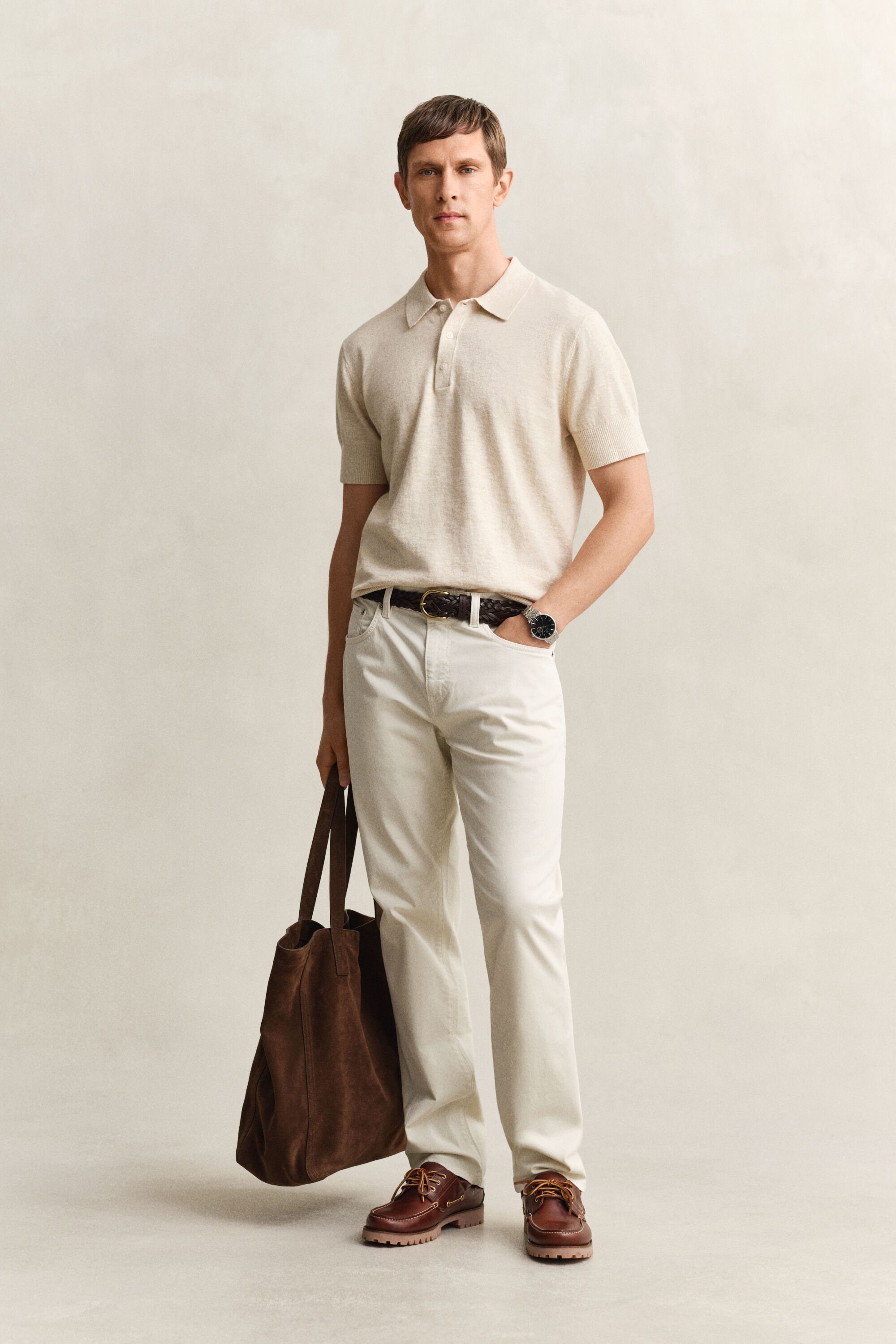 Slub Cotton Blend Short Sleeve Polo Sweater