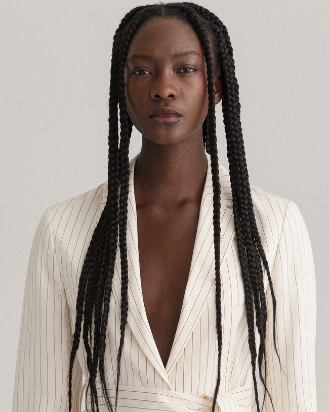 Pinstripe Belted Blazer