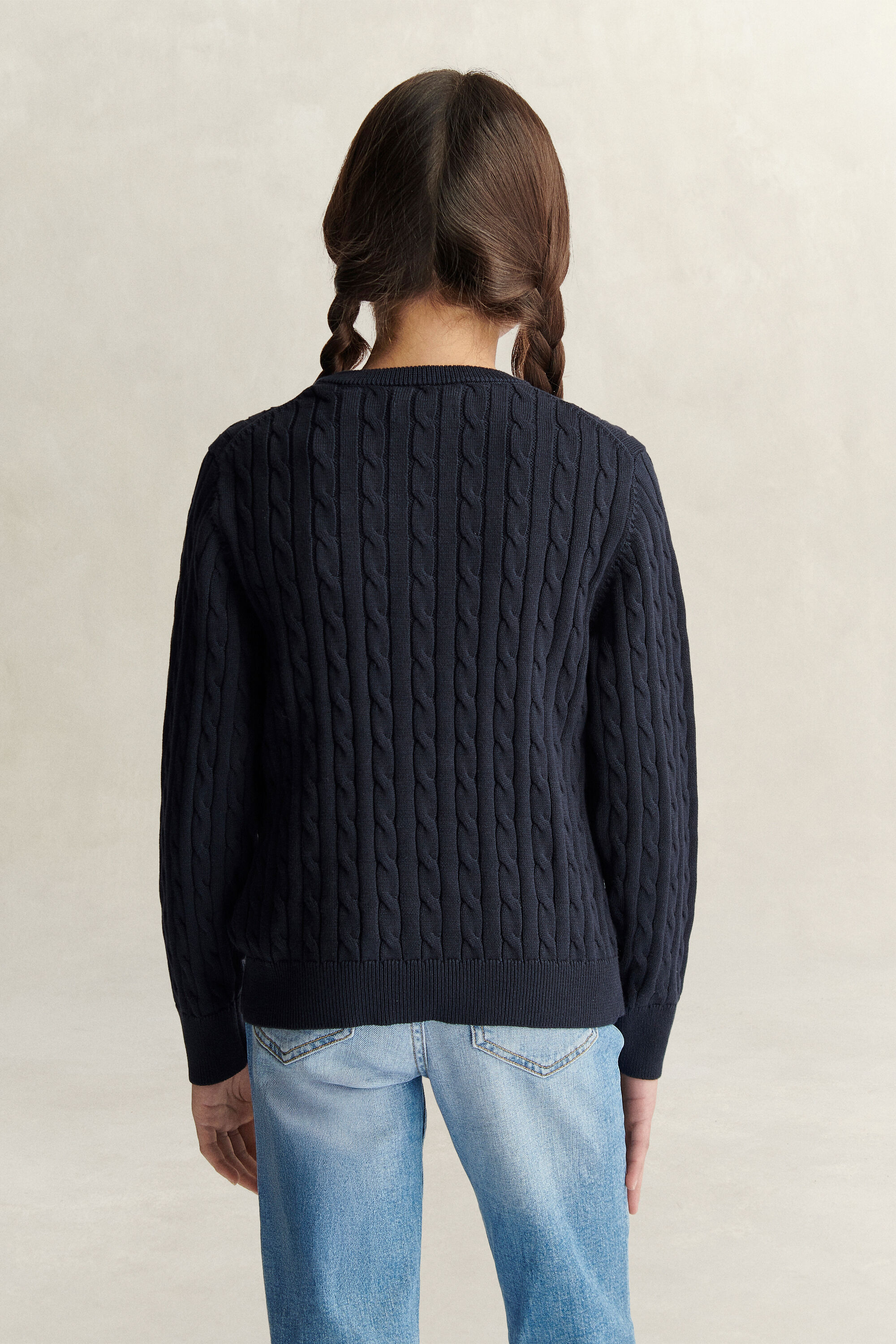 Teen Girls Shield Cable Knit Sweater