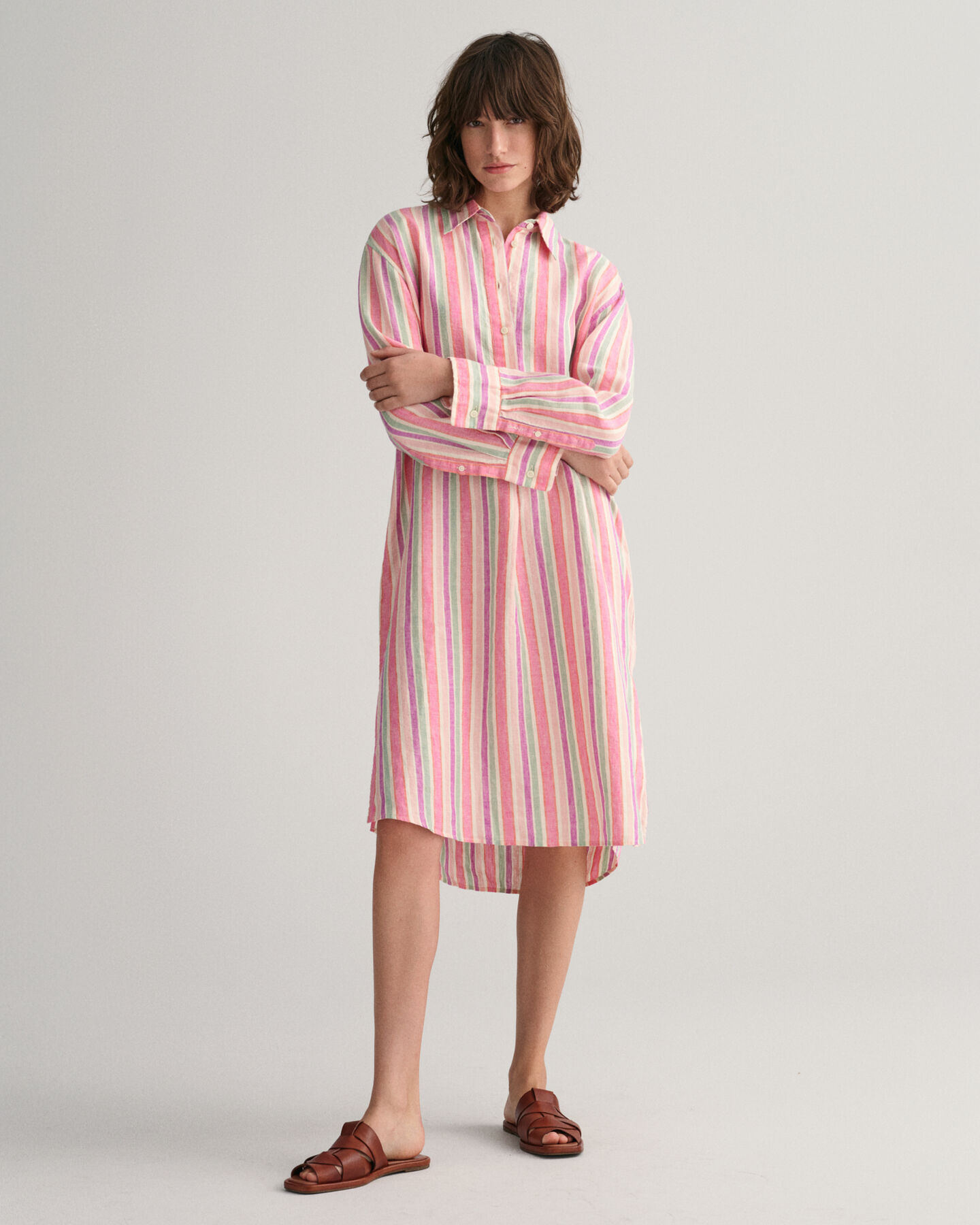 Multi Striped Linen Shirt Dress