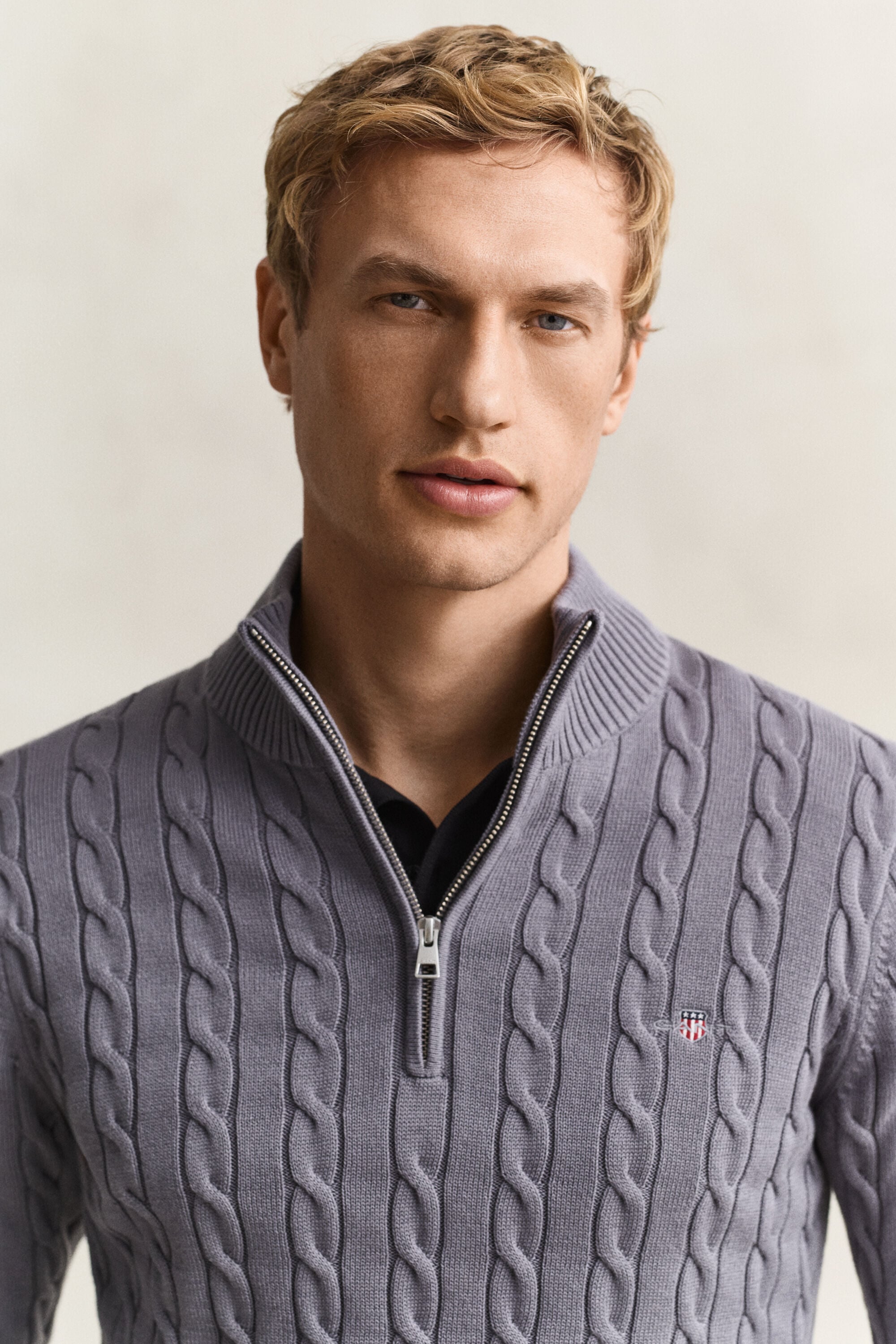 Cotton Cable Knit Half-Zip Sweater
