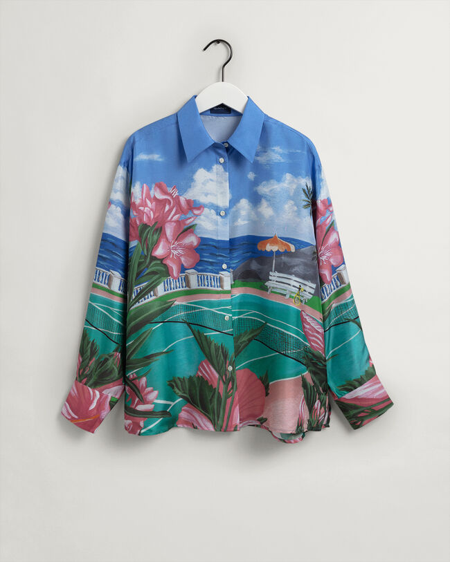 Scenery Print Silk Shirt