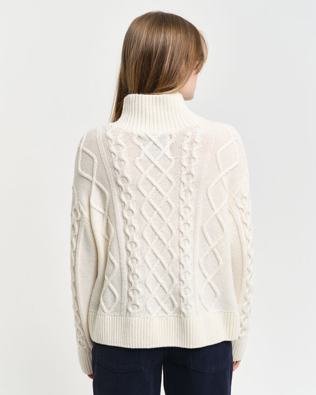 Cable Knit Stand Collar Sweater
