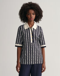 Chain Jacquard Mid Sleeve Polo Shirt