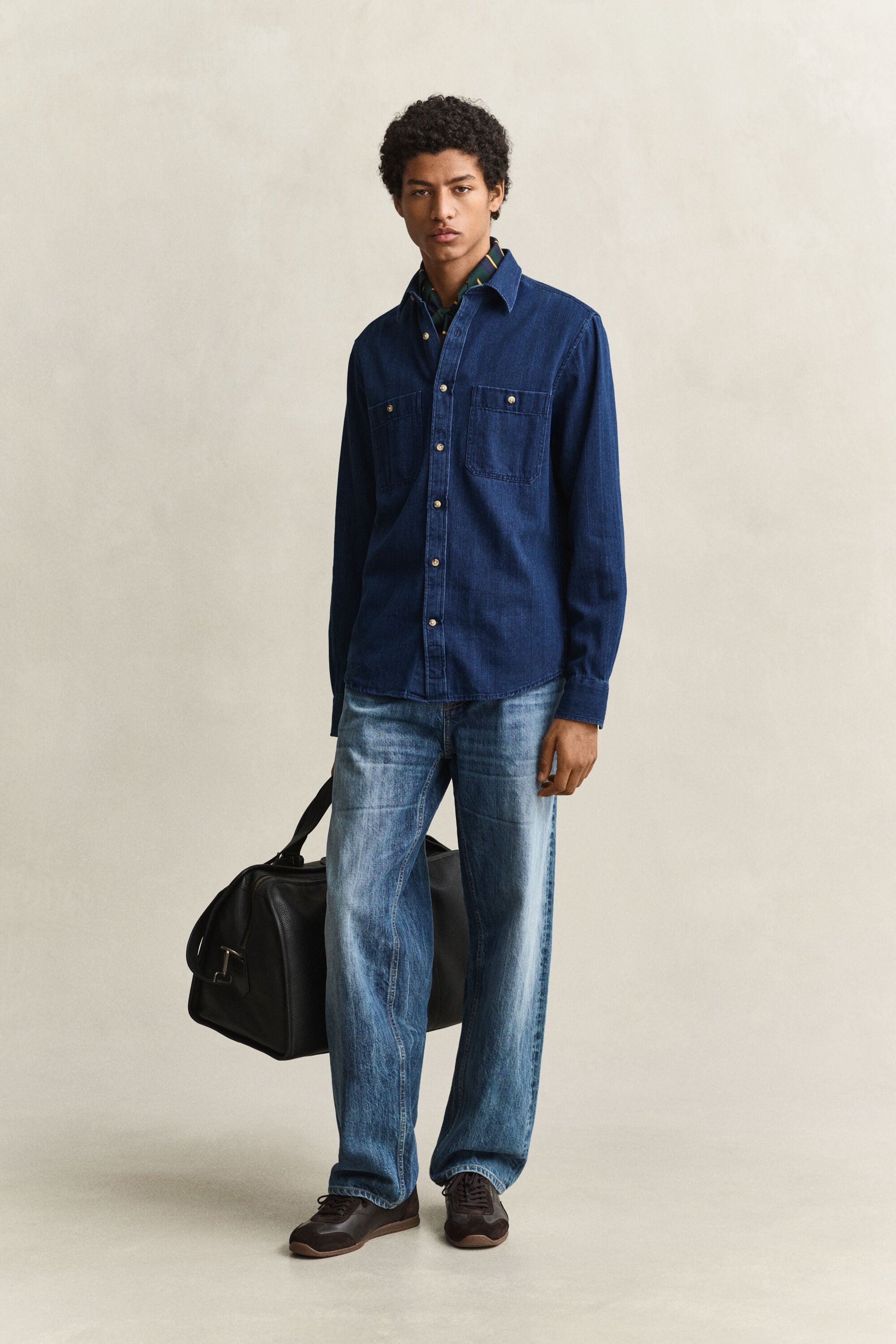 Indigo Herringbone Shirt — MID BLUE