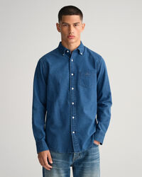 Regular Fit Indigo Jacquard Dot Shirt