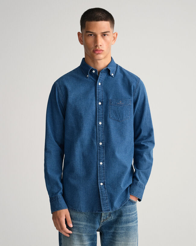 Regular Fit Indigo Jacquard Dot Shirt