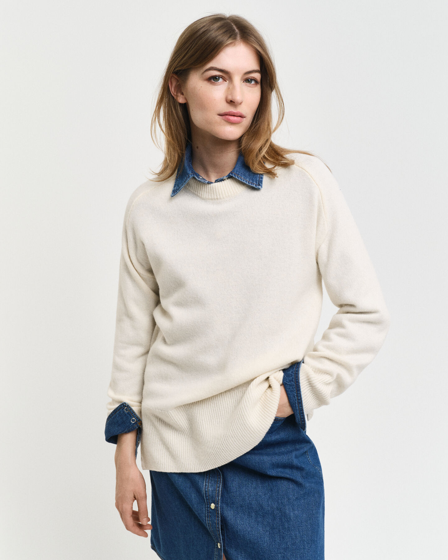 Wool Cashmere Blend Crew Neck Sweater