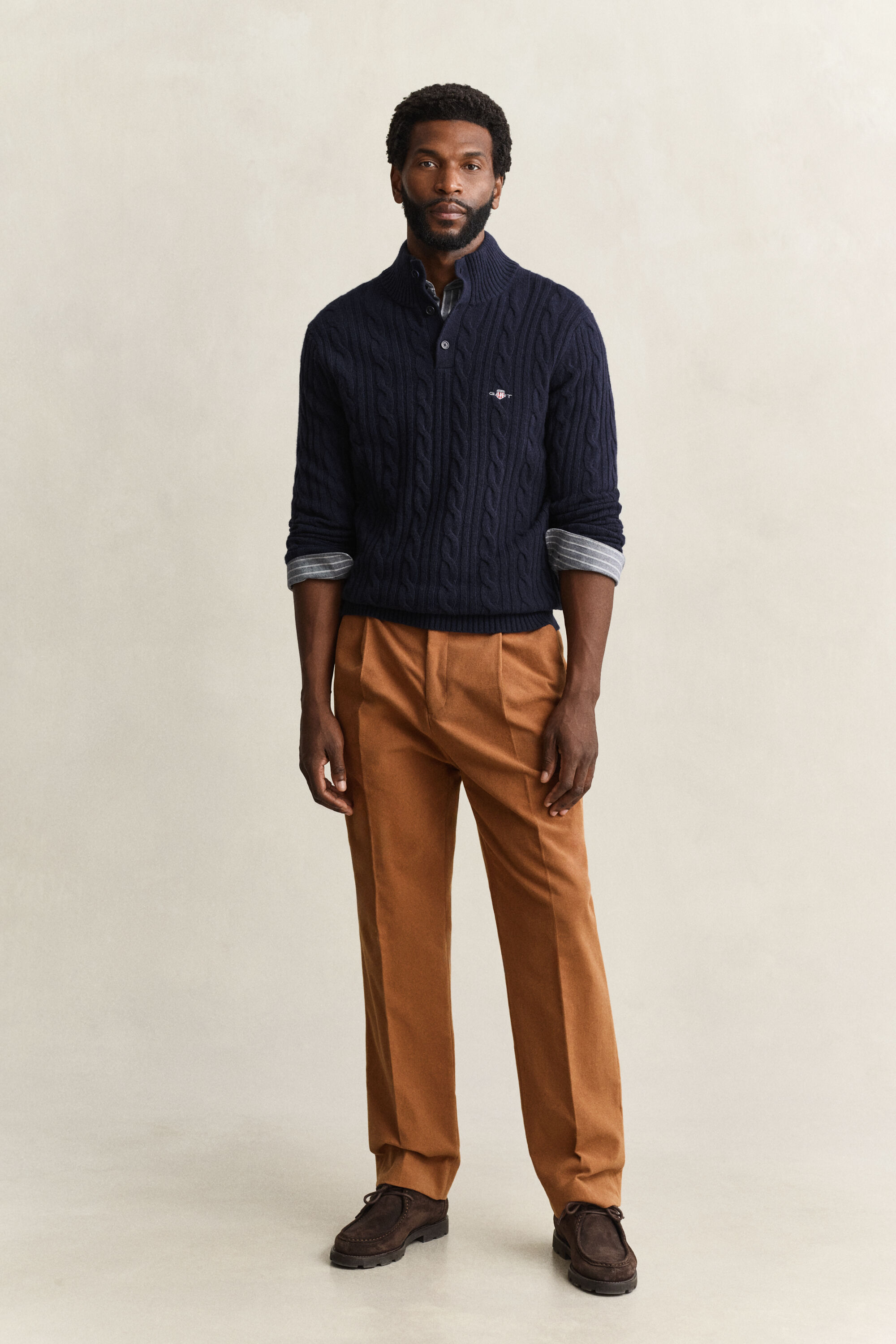 Lambswool Cable Knit Half-Buttoned Sweater