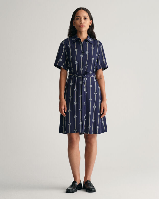 Printed Short Sleeve Shirt Dress