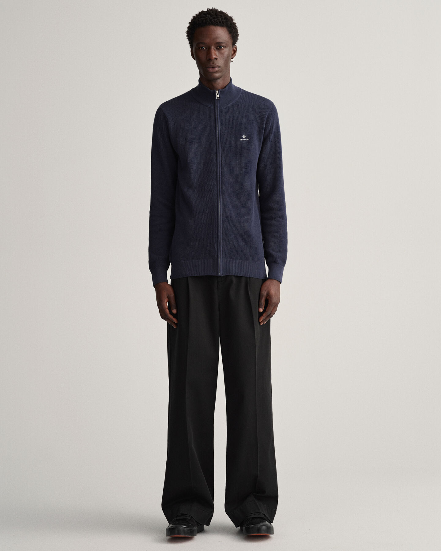 Cotton Piqué Half-Zip Cardigan