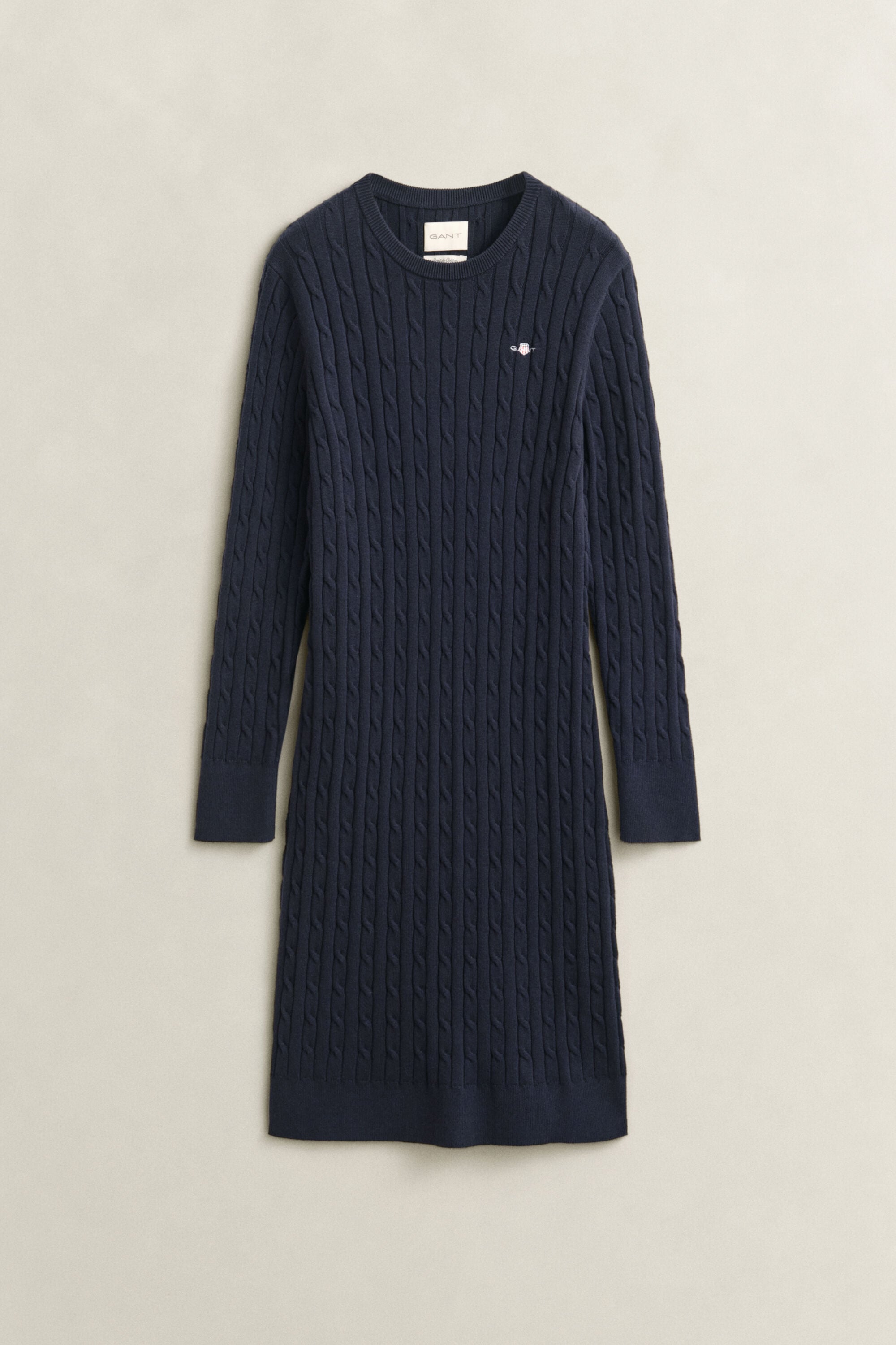 Stretch Cotton Cable Knit Crew Neck Dress