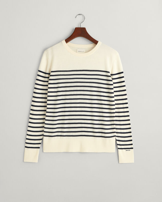 Fine Knit Striped Crew Neck Sweater