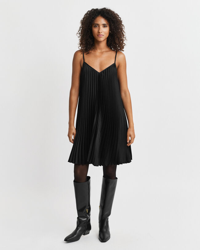 Pleated Sateen Mini Strap Dress