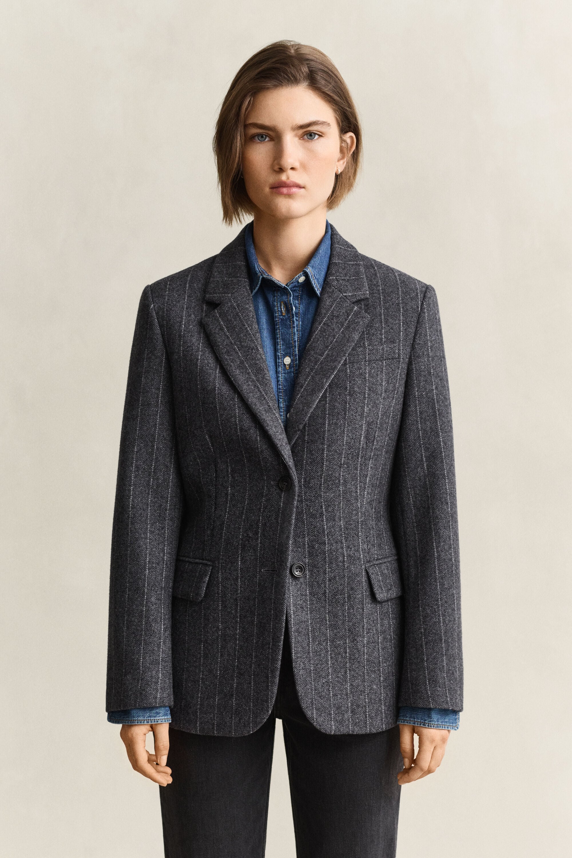 Pinstriped Hourglass Blazer