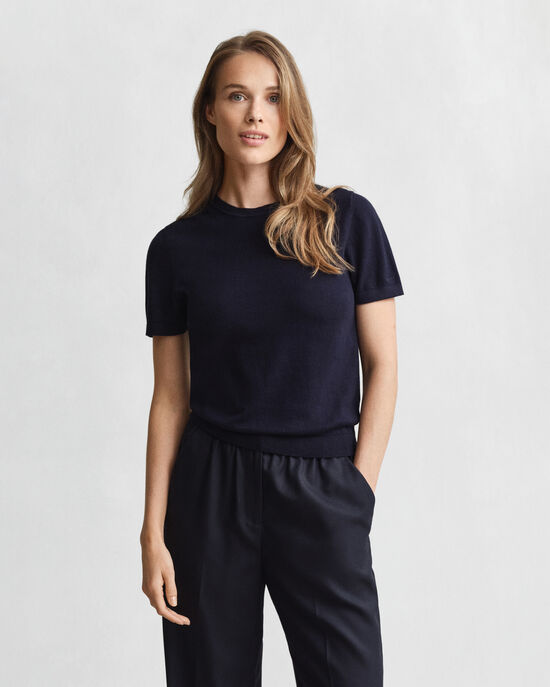 Lightweight Knit Short Sleeve Crew Neck Sweater