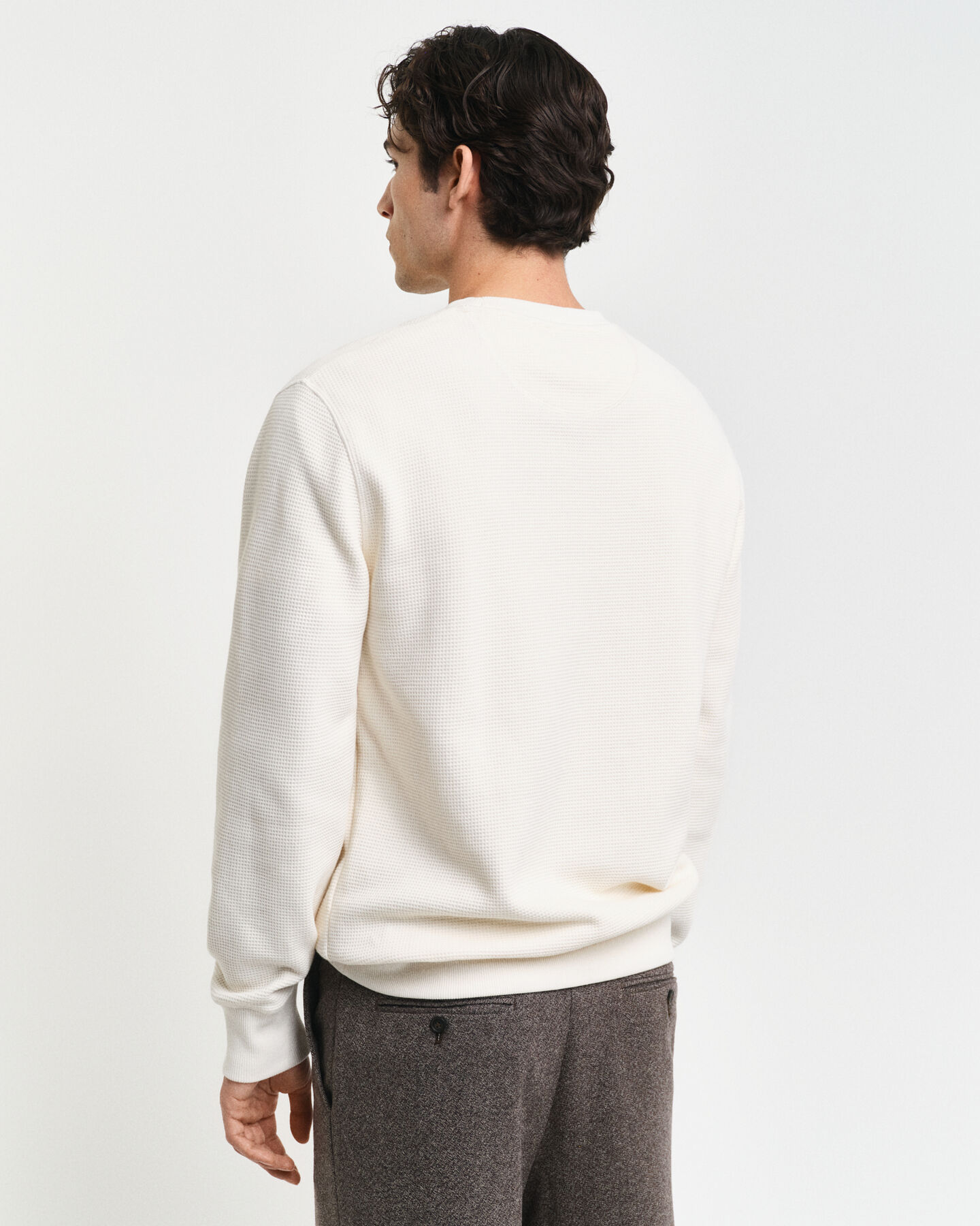 Waffle Textured Crew Neck Sweatshirt