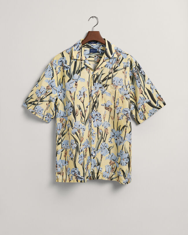 Relaxed Fit Iris Print Linen Lyocell Short Sleeve Shirt