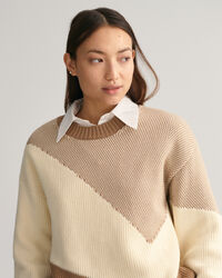 Color Blocked Cotton Crew Neck Sweater