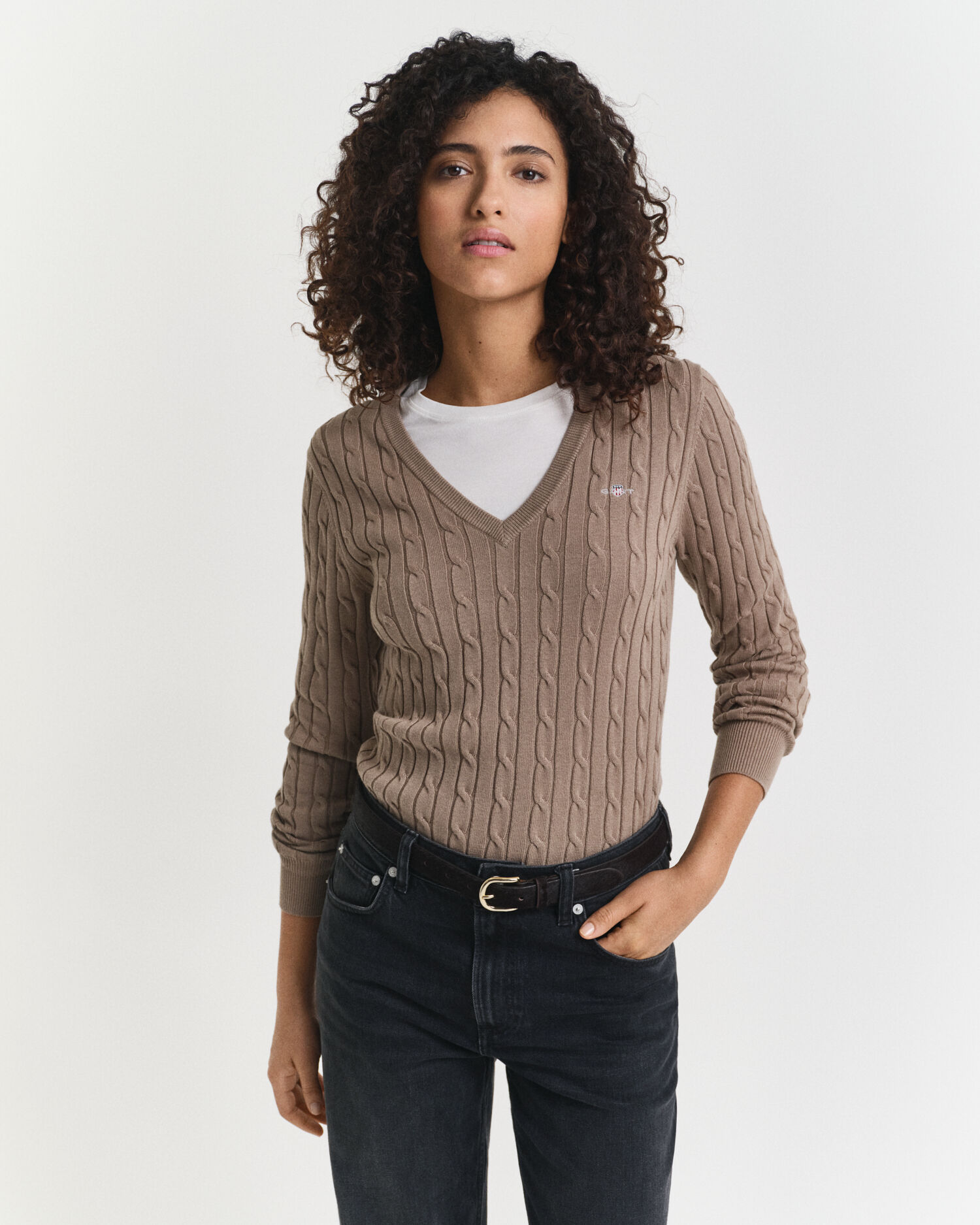 Cable Knit V-Neck Sweater