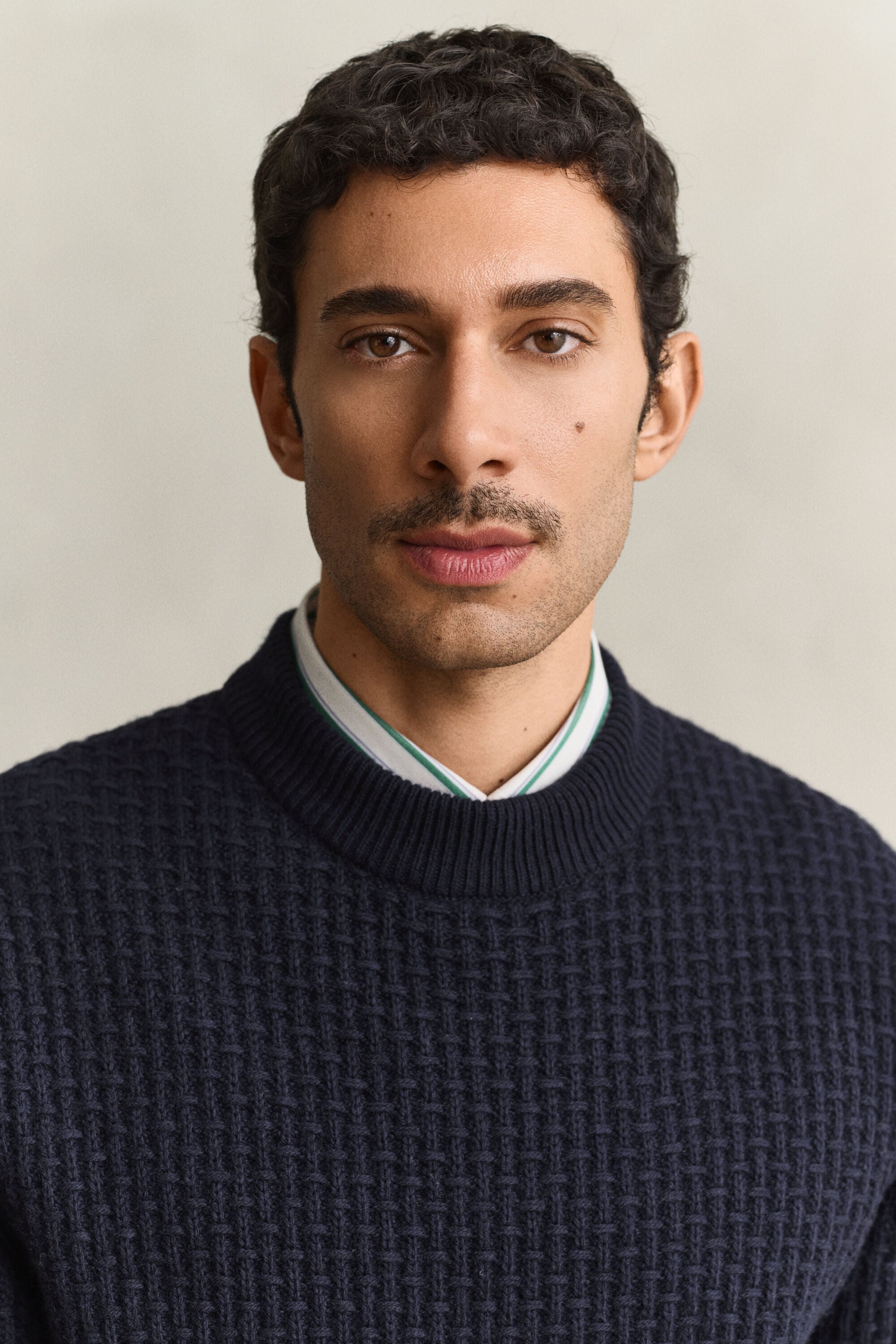 Textured Cotton Wool Mock Neck Sweater