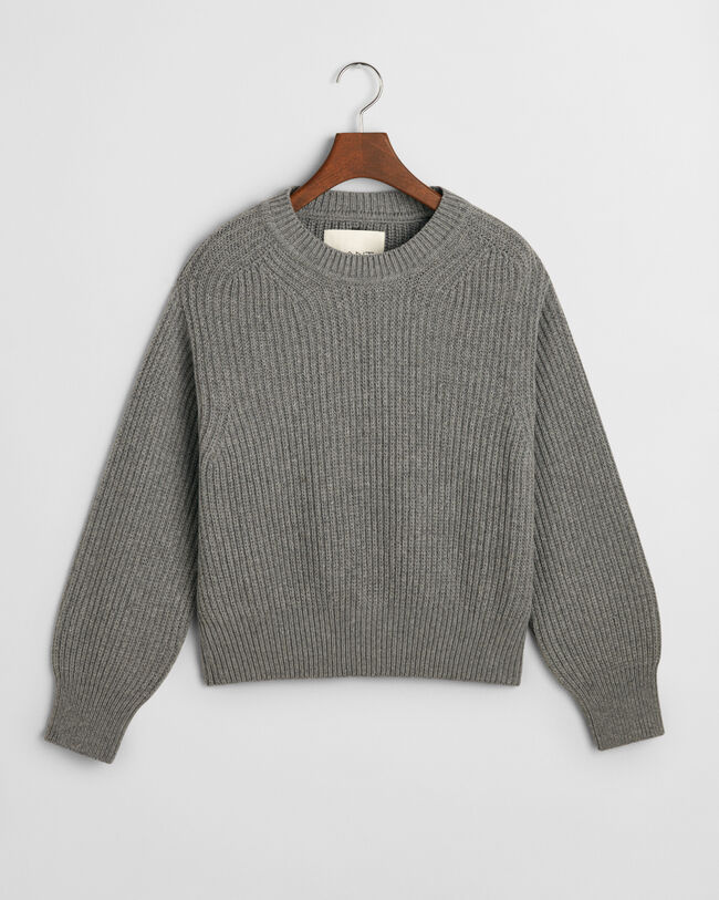 Ribbed Knitted Crew Neck Sweater