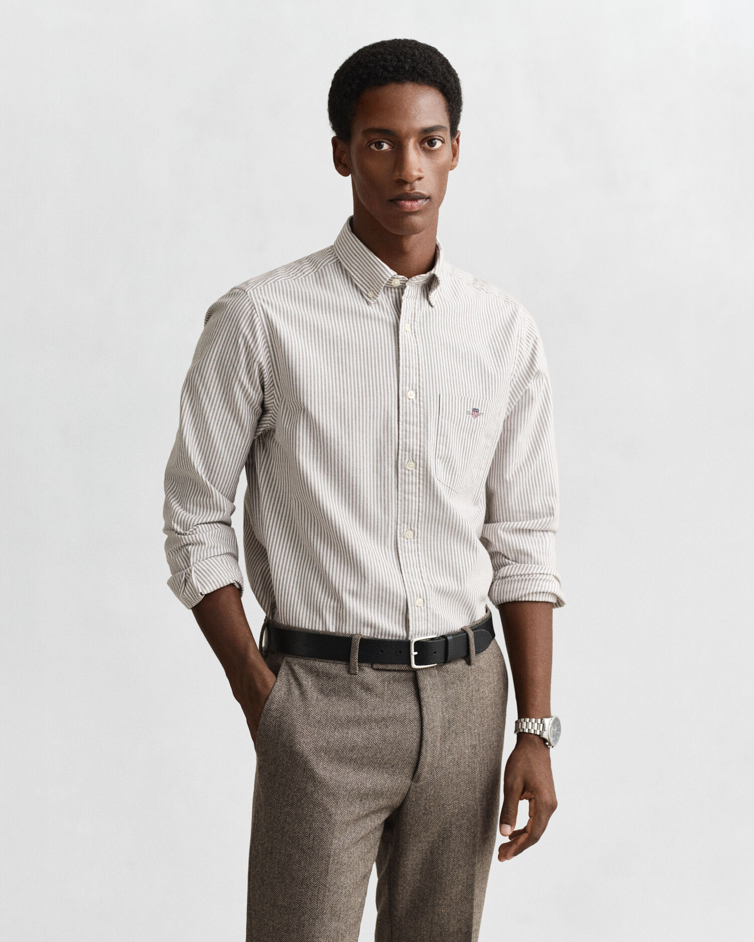 Classic Regular Striped Oxford Shirt — MAHOGANY BROWN