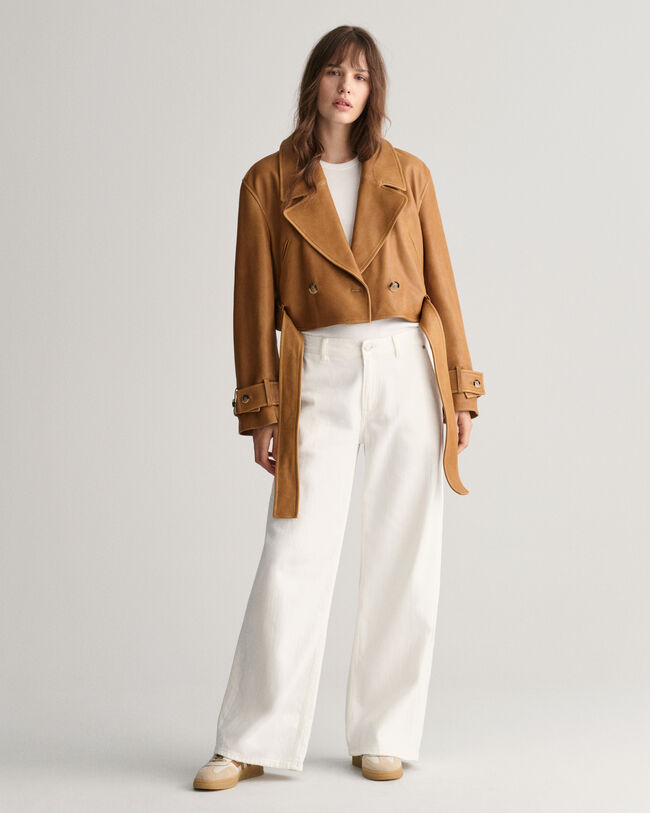 Cropped Leather Trench Jacket