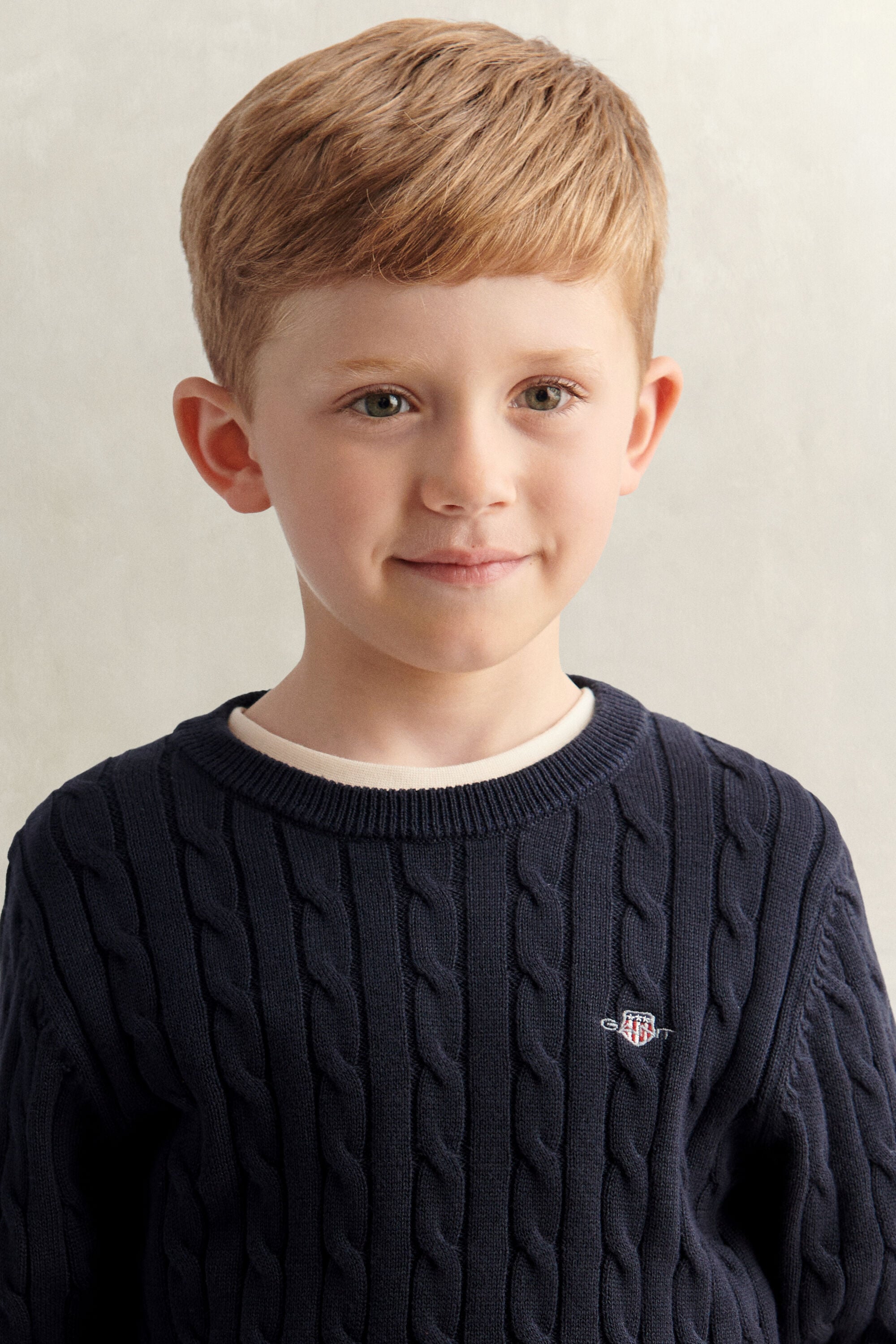 Boys Shield Cable Knit Sweater — EVENING BLUE