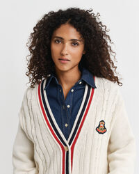 Gant Varsity Cable Knit V-Neck Cardigan