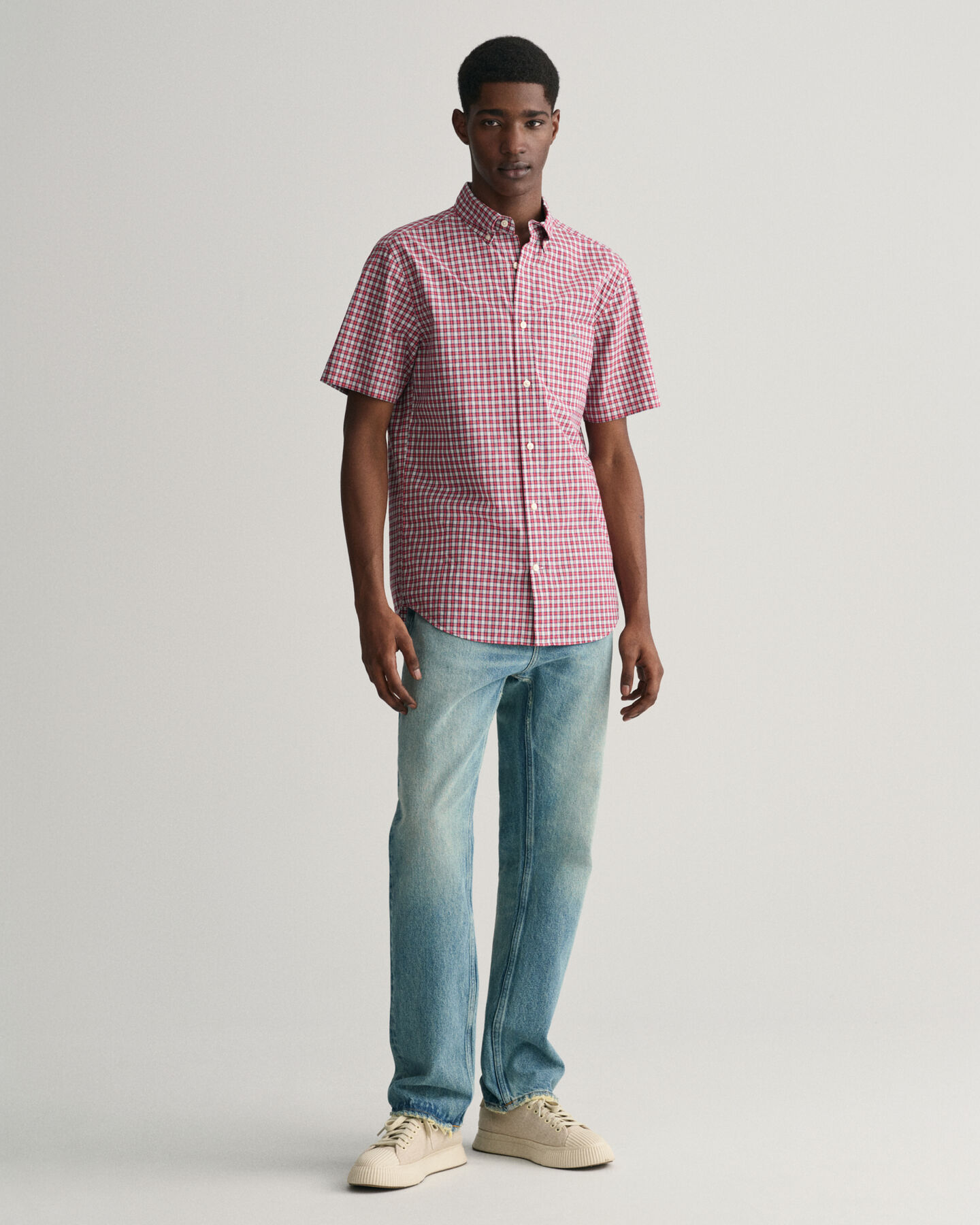 Regular Fit Micro Checked Poplin Short Sleeve Shirt - GANT