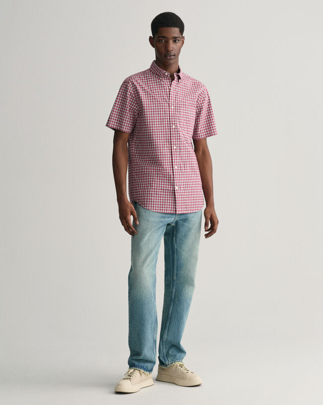 Regular Fit Micro Checked Poplin Short Sleeve Shirt - GANT 