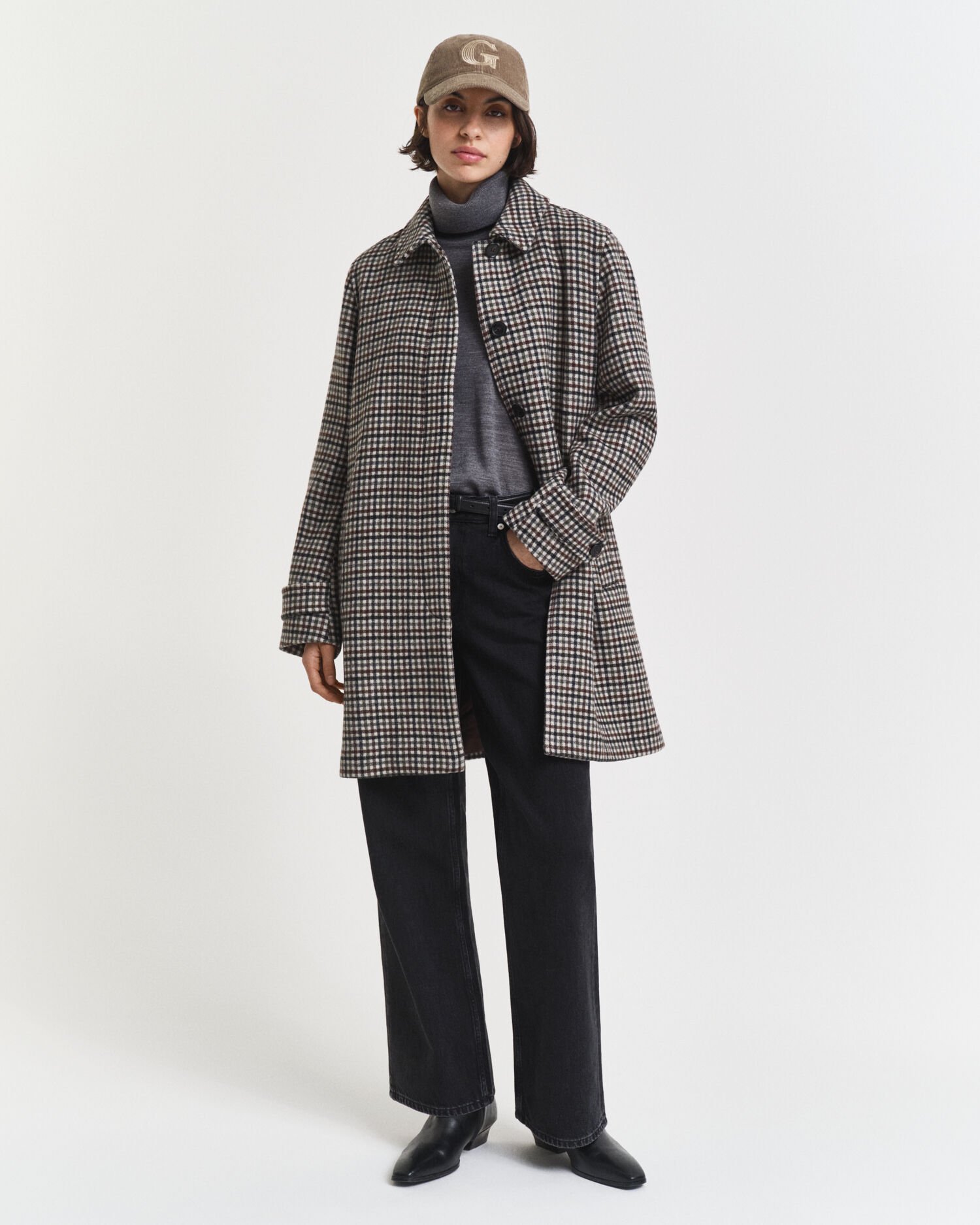 Checked Wool Blend Car Coat